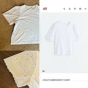 H&M White Eyelet Embroidery T-Shirt